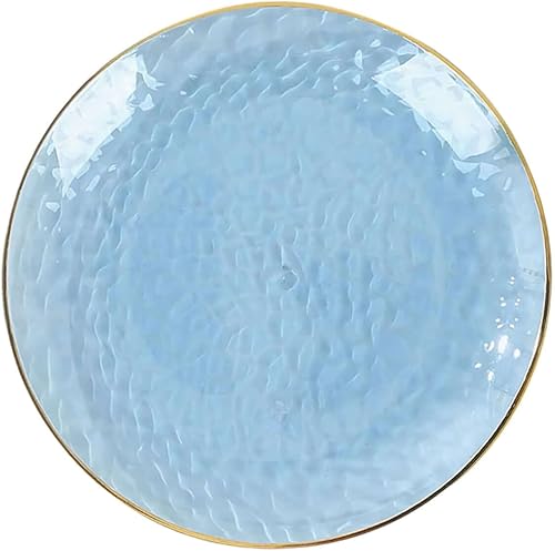 Miniatura 14 de Efavormart - Paquete de 10 platos redondos de plástico martillado transparente de 9 pulgadas para aperitivos de postres con borde dorado, plato