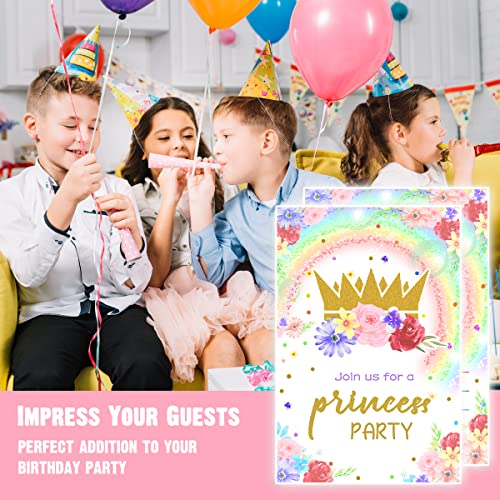 20Pcs Floral Princess Party Invitations With 20 Envelopes,Royal Queen Little Girl Birthday Invite, Kids Crown Gold Confetti Themed Bday Supply Idea, Tiara Watercolor Printed Or Fill In The Blank Card #TOP5