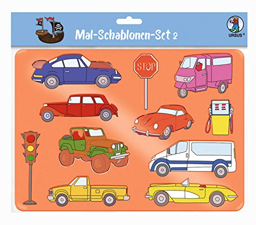 Ursus 44100002 - Mal Schablonen Set 2, bunt, für Kinder, 6 transparente Schablonen ca. 26,8 x 18,9 x 0,2 cm, mit unterschiedlichen Motiven, aus Kunststoff, 6 farbige Motivvorlagen Cover