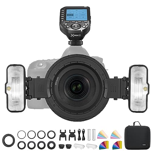 GODOX MF12-K2 Macro Flash Flash avec GODOX XproII-S et filtre coloré, 2,4 G Wireless Control, mode TTL/M, batterie au lithium 3,7 V/6,29 W, compatible avec...