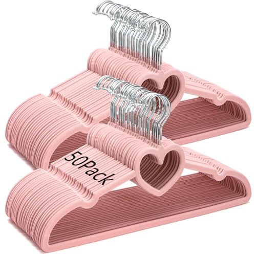 Image of Coloch 50 Pack Pink Velvet Hangers, Non-Slip Clothes Hangers with 360 Degree Rotating Hook Thin Felt Adult Hanger for Coat, Dress, Shirt, Jacket