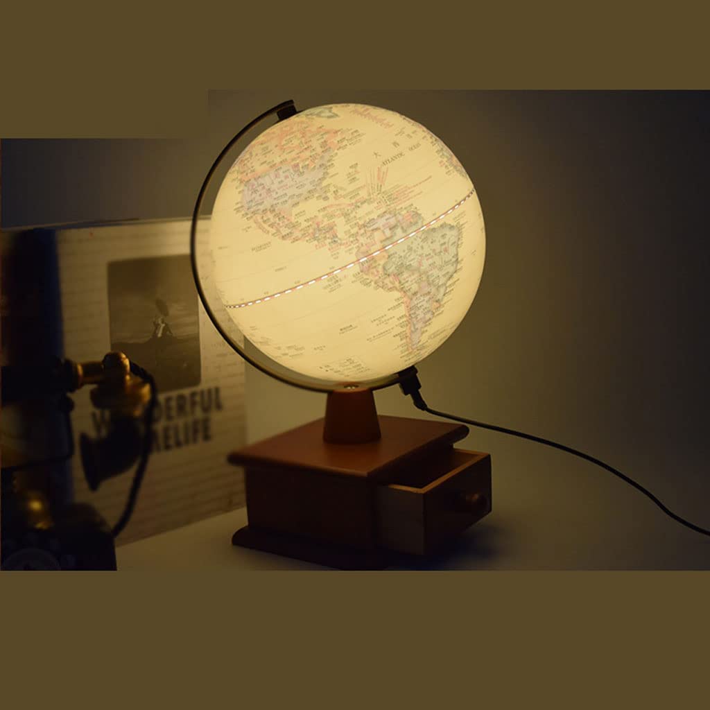 Innowacyjny globus oświetleniowy z drewnianą podstawą szuflady kule antyczny świat globus do sypialni gabinetu salonu geograficzne globusy zabawa edukacja