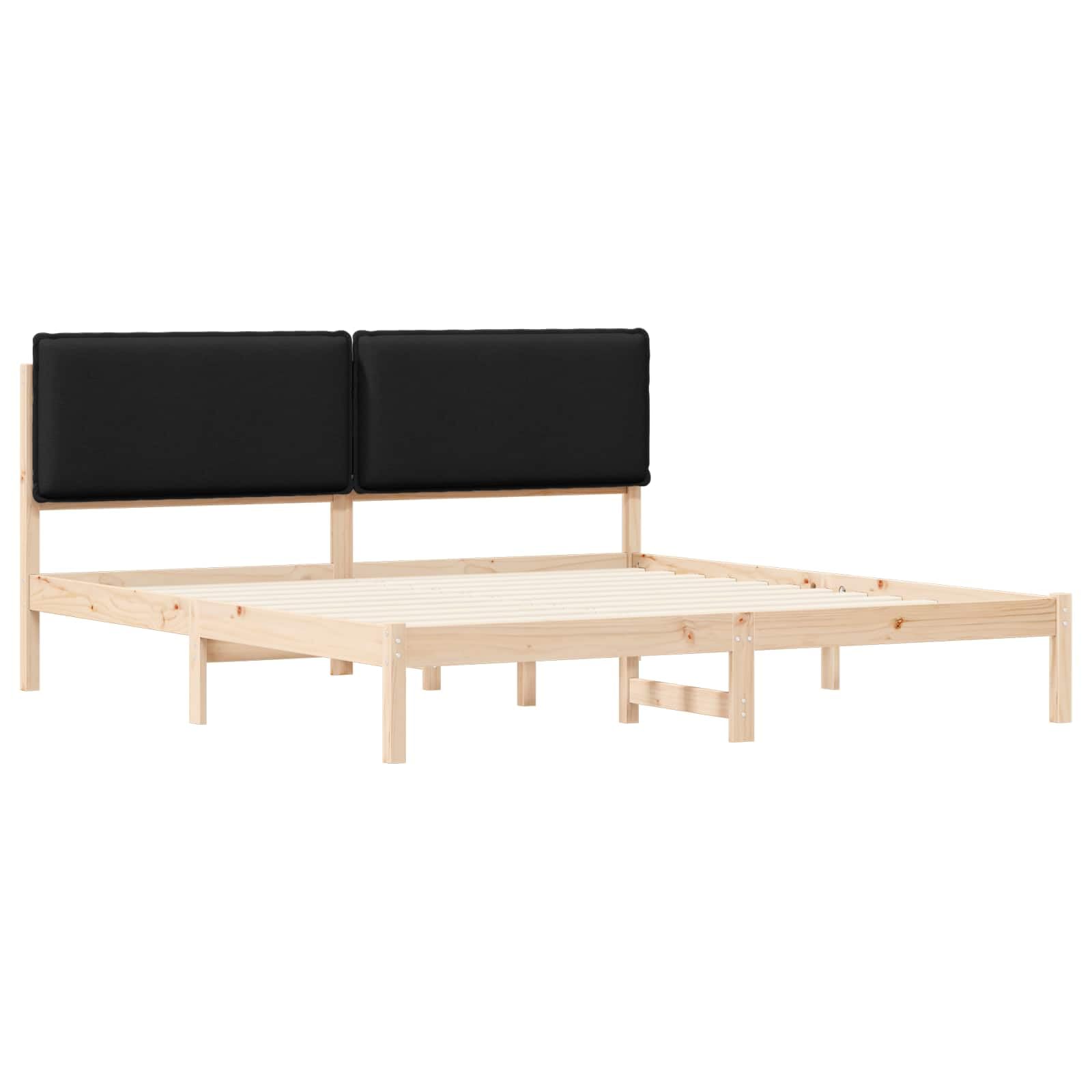 Drewniany z tapicerowanym wezgłowiem nowoczesny Czarny 200x200 cm | Ramka łóżka z tapicerowanym wezgłowiem Czarny 200x200 cm Drewniana Rama Stelaż z Zagłówkiem do Sypialni Nowoczesna Miękka