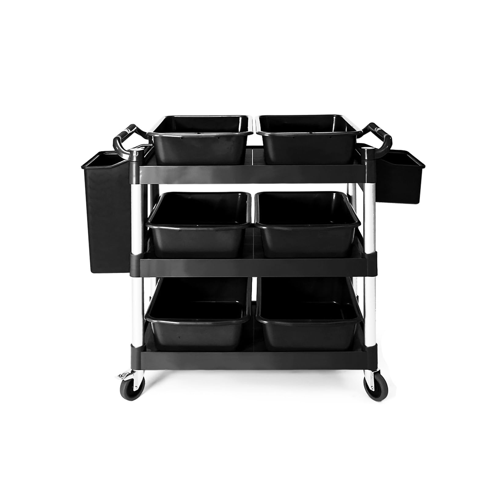 Capacidad de Carga de 551 Libras,Carrito de Reparto for Restaurante de Tres Niveles,Incluye contenedores de Reciclaje,Adecuado for comedores y cocinas(Black)