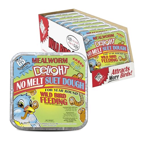 Image of C&S Mealworm Delight No Melt Suet Dough, Suet Cakes for Wild Birds Including Robins, Blue Jays, Woodpeckers, Wrens, Bluebirds and More, 11.75 Ounces, Pack of 8