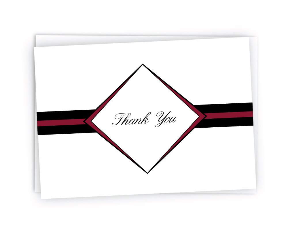 Black Tabby Studio Diamond Thank You Cards - 48 Cards & Envelopes (Maroon)