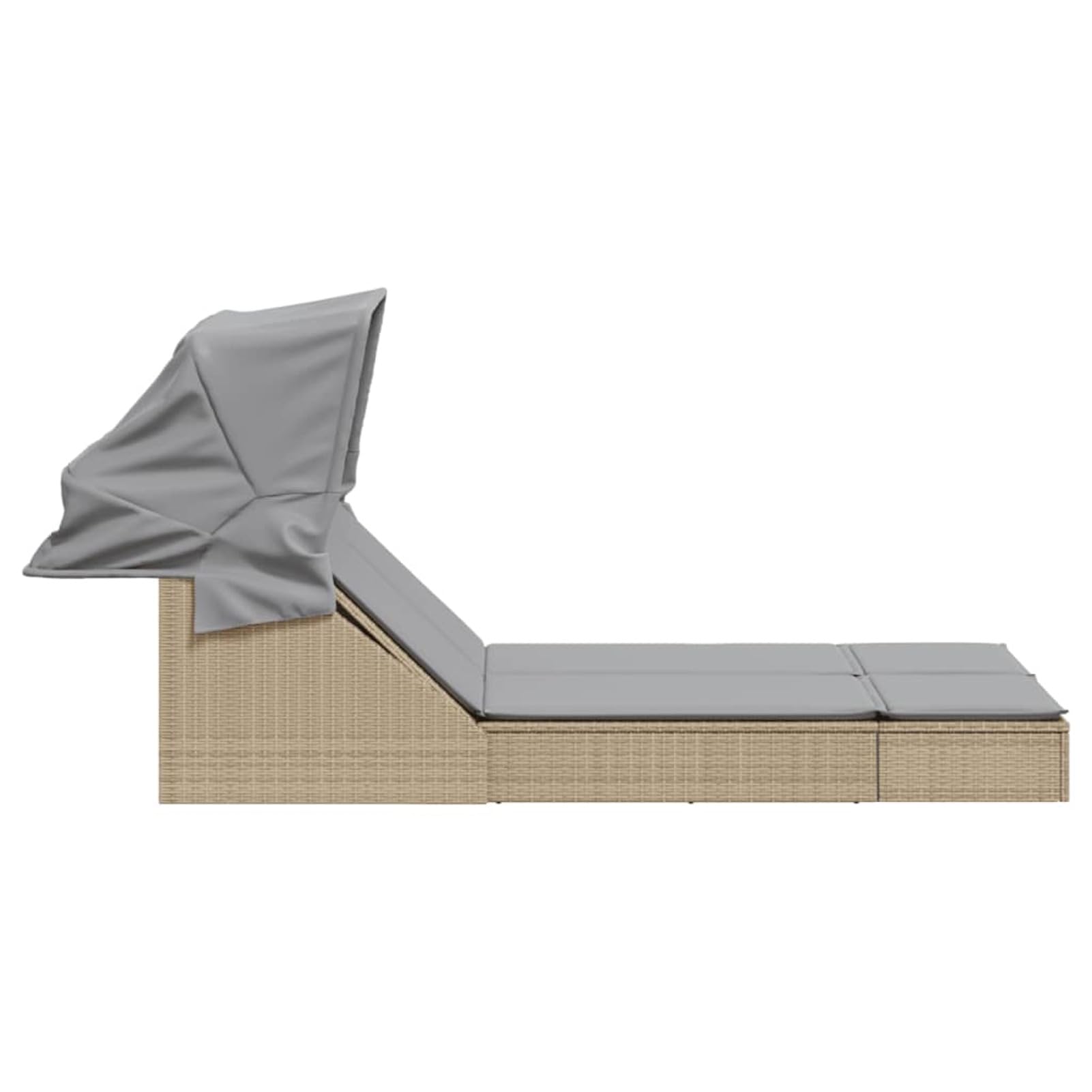 Lettino Doppio con Baldacchino e Cuscini Beige in Polyrattan,Lettino da Giardino,Lettino da Spiaggia,Lettino Prendisole da Giardino-368640
