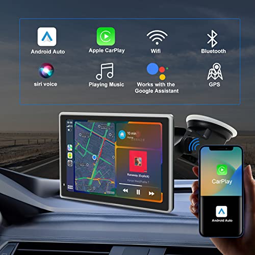 Wireless Carplay Android Auto Portable Apple Carplay Screen Navigation 7 Inch Portable Car Audio Receiver Support Youtube, Car Radio Receiver With Gps, Wifi, Fm, Aux, Dash Windshield Mounted #TOP3