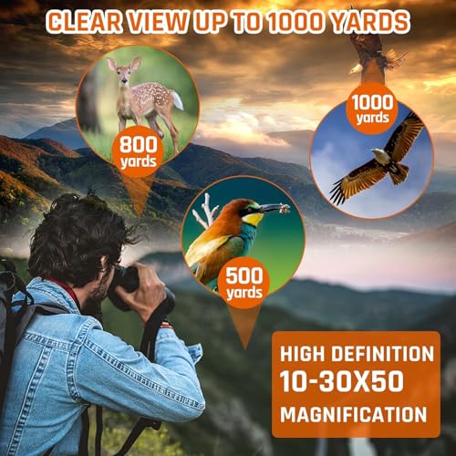 Image of 10-30x50 Zoom Binoculars for Adults High Powered | HD Optics,Waterproof, Fogproof,Military,Bird Watching,Traveling Concerts,Large View,BAK4,FMC Lens,Clear Low Light Vision