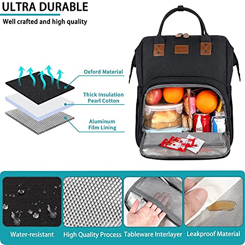 Maqtoiz Gifts For Him Her, Extra Large Lunch Backpack, 17 Inch Travel Laptop Backpack For Women Men, Usb Port Large Bookbag, Insulated Cooler Backpack Lunch Box Nurse Work Backpacks, Black #TOP6