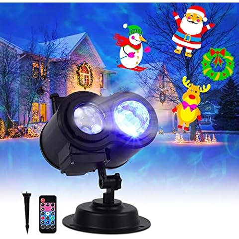 Christmas Projector Lights Outdoor Christmas Projector LUNSY 24 HD Slides Ocean Wave Light 10 Color Waterproof and Remote Control Timer, Holiday Projector for Christmas Xmas Party Decorations Cover