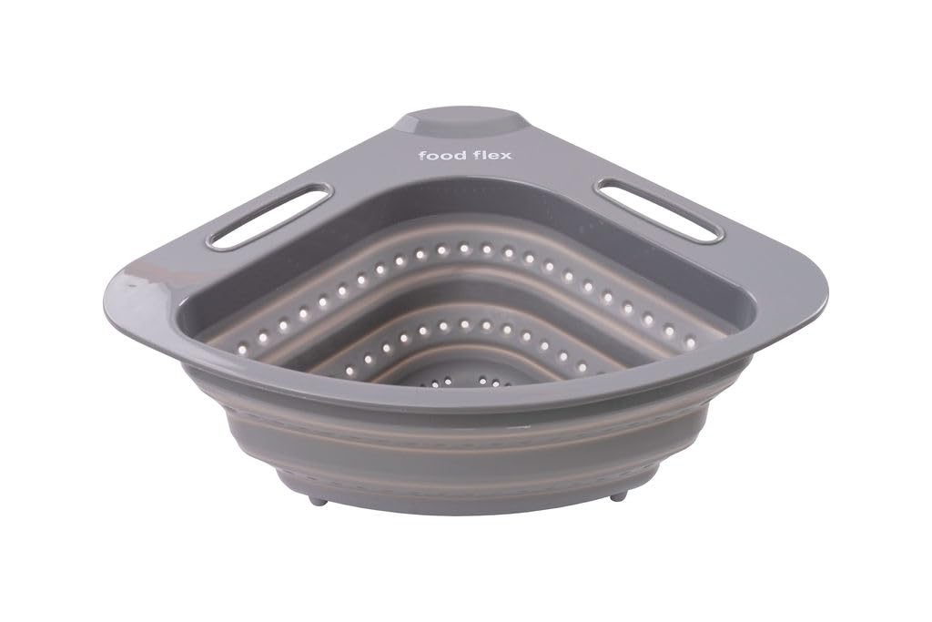 Cesta coladora plegable para fregadero, colador de esquina que ahorra espacio para frutas, verduras y pasta, diseño plegable para almacenamiento de cocina, 3.5 cuartos de galón (gris)