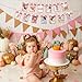 Pink Bow 1st Birthday Photo Banner from Newborn to 12 Months,Baby Girl Monthly Milestones Garland for First Birthday Party Decoration (Pink)