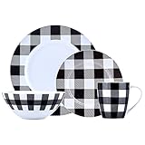 S & Co. Dinnerset 16PC Buffalo Plaid White/Black