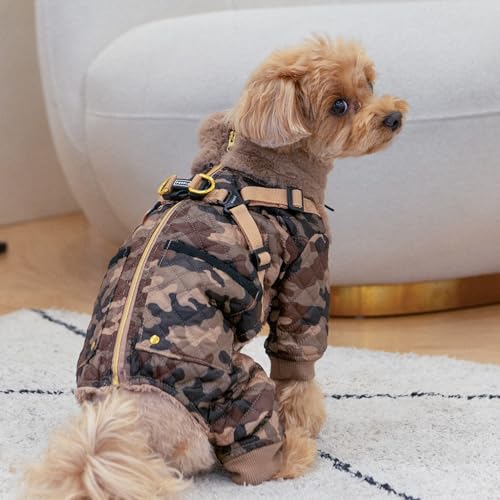Puppia Bylur Winter-Overall mit Stehkragen, durchgehendem Reißverschluss, warm, mit integriertem Geschirr, für kleine und mittelgroße Hunde, Beige, Größe L