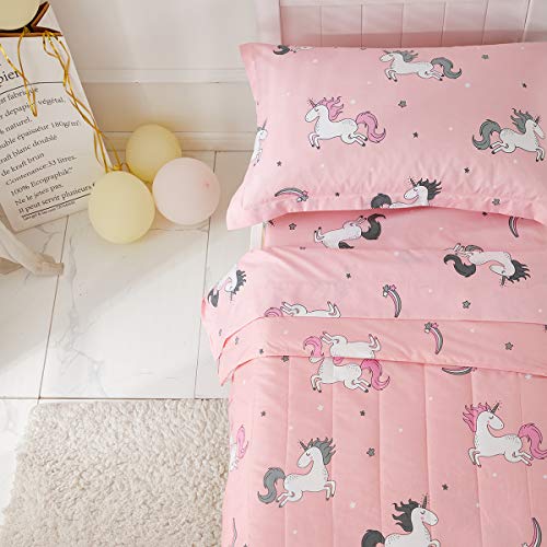 Uozzi Bedding Unicorn 4 Pieces Toddler Bedding Set With Colorful Rainbow Stars Pink Cute Girls Toddler Bed Comforter Sheet Set And Pillowcases #TOP6