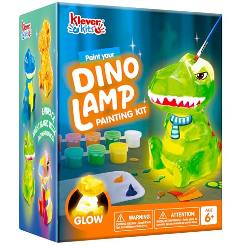 Kit fai da te con lampada dinosauro: questo kit completo include tutto il necessario per creare una lampada per gatti unica. Include una lampada per gatti, 12 vasi luminosi di colore, 2 pennelli, una tavolozza e un foglio di adesivi per la decorazione. Questo set offre un'esperienza di artigianato divertente e arricchente ed è quindi di grande valore per gli artisti in erba.