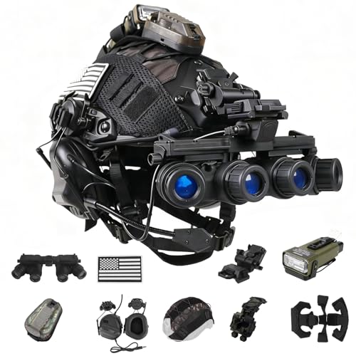 ClrfZebr Tactical Helmet with Headset 4in1 Upgraded Adjustable with Helmet Cover for Airsoft Cosplay Military Tactical Gear (Black)