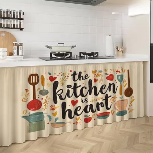 Image of Premium Printed Kitchen Sink Curtain | Washable & Dustproof Rod Pocket Counter Skirt | Perfect for Any Sink | Multicolor Cooking Theme Decor for Home & Kitchen(150cm X 70cm) (Kitchen Heart)