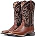 IUV Women's Leather Western Boots Square Toe Cowboy Boots for women Mid Calf Classic Cowgirl Boots Genuine leather toe and heel, textured sheepskin shaft