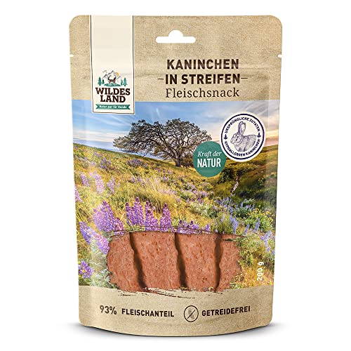 Wildes Land - Kaninchenfleisch in Streifen - 8 x 200 g - Hundesnack - Hundefutter - Getreidefrei