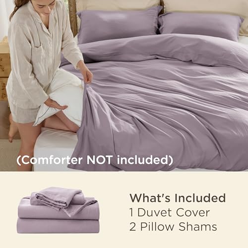 Image of Bedsure Prewashed Duvet Cover Queen, Cotton-Like Bedding Set, Lilac Purple | Ultra Soft, Relaxed Texture, 90 inchx90 inch Breathable Comfort, Hidden Zipper, 8 Corner Ties, Easy Care, OEKO-TEX, Year-Round Use