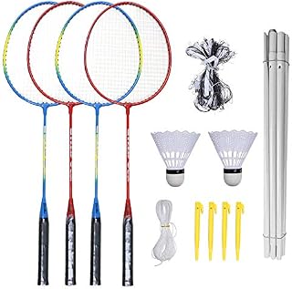 HASKAS Sports Volleyball and Badminton Set - Badminton Rackets, Birdies, Net, and Adjustable