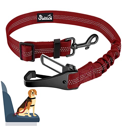 Eyein Hunde Sicherheitsgurt für Auto, Verstellbare Hundegurt fürs Auto mit Elastischer Ruckdämpfung, 3 in 1 reflektierend Hunde Anschnallgurt für alle Hunderassen & Autotypen, 90cm (Rot)