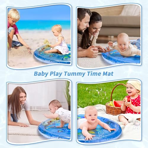 Image of Mashes 100 X 100 Infant Toy Gift Activity Play Mat,Baby Infant Toddlers Inflatable Water Play Floor Mat Children Growth Activity Tool Tummy Time Baby Water Mat Infant Toy for Newborn Baby Boy Girl Round mat (100 X 100 CM Water Play Mat)