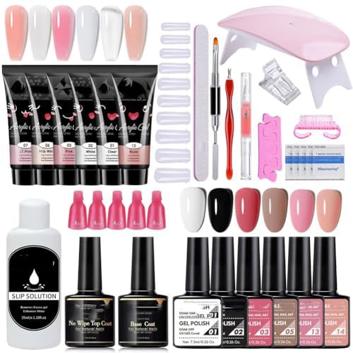 Azonee 6 Colors Polyurethane Nail Polish Set, Polyurethane Extension Gel Nail Set, With Mini Nail Lamp, With Anti-Slip Liquid, Polyurethane Gel Manicure Tools, Professional Manicure Gifts for Women