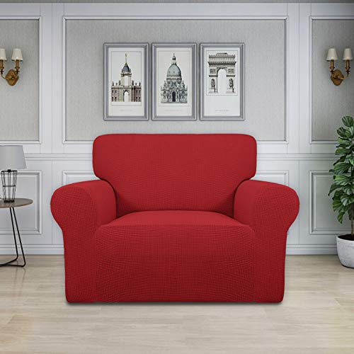 Image of Easy-Going Stretch Oversized Chair Sofa Slipcover 1-Piece Couch Sofa Cover Furniture Protector Soft with Elastic Bottom for Kids Spandex Jacquard Fabric Small Checks Christmas Red