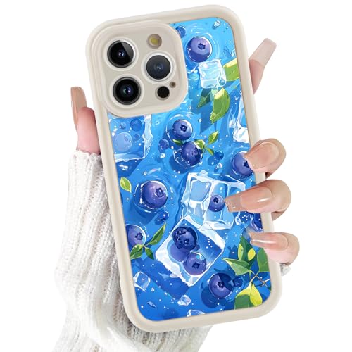 Phoona Coque pour iPhone 14 Pro 6.1",Souple Étui Aesthetic Motif Dessin Durable Silicone Housse Antichoc Anti-Rayures Camera Protection Fine Cover Femmes Filles Case,Blueberry