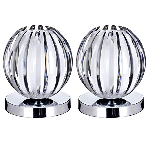 Britalia 2 Pack - Polished Chrome & Clear Acrylic Leaf Vintage Retro Touch Table Desk Lamp | 1 x G9 Capsule Bulb Required | Study - Bedroom - Lounge | 3 Light Settings