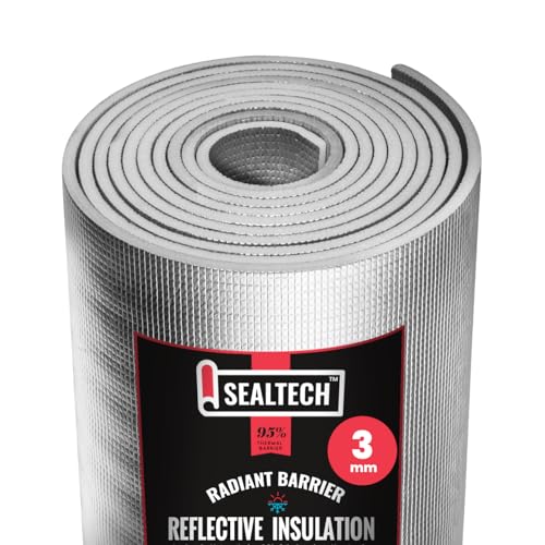 SEALTECH 3mm Reflective Insulation Roll - Premium Foam Core Radiant Barrier for Energy Conservation -Commercial Grade Soundproofing Thermal Shield for Indoor and Outdoor Use (48
