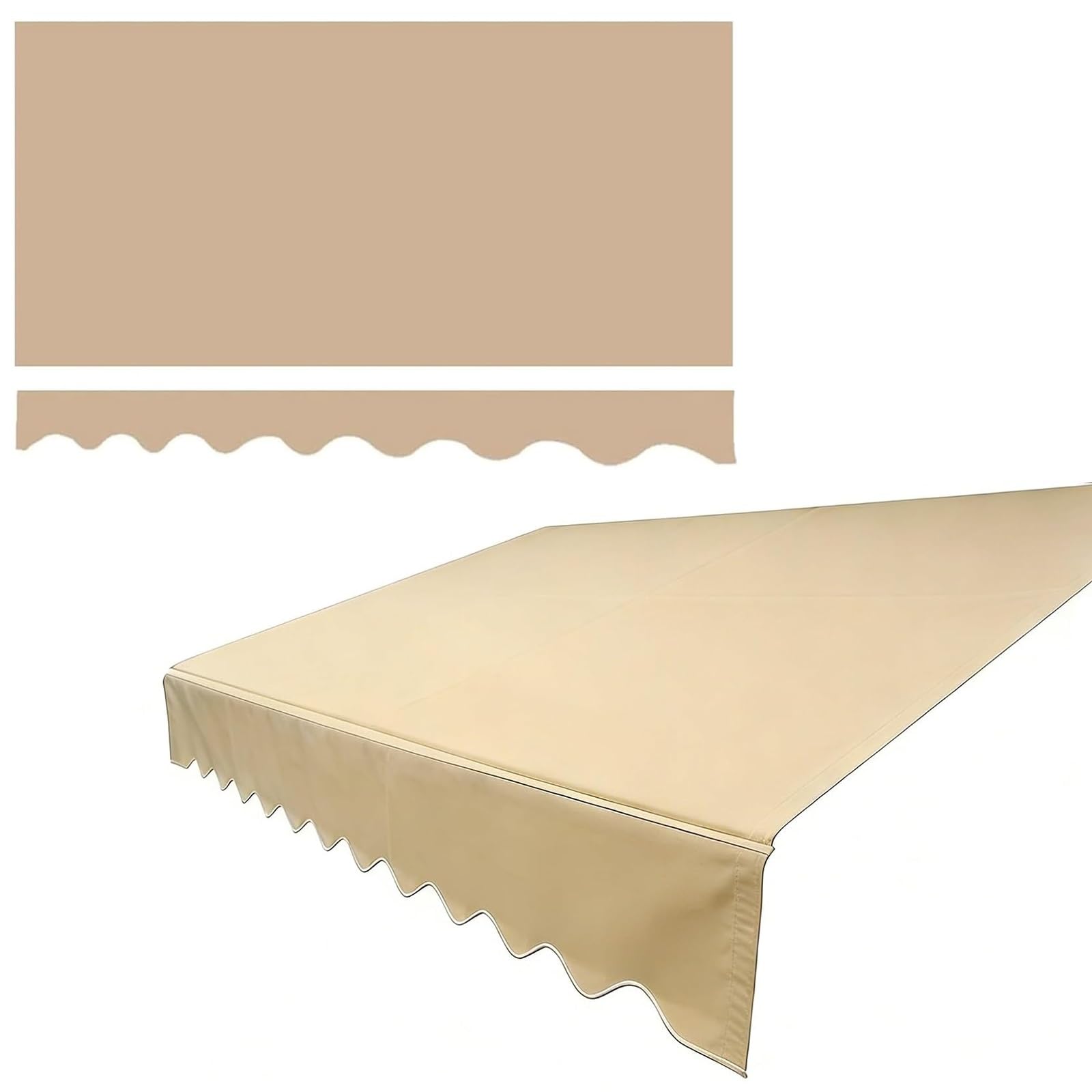 ROFBIHG Awning Replacement Fabric with Valance, 280g Polyester Uv Resistant Manual Awning Canopy Cloth Water-Resistant Sunshade Canopy Cover for Awnings Door Market Deck(Khaki,2x1.5m(6.6x5ft))