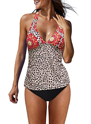 Evaless Tankini Bathing Suits For Women 2 Piece Flower Printed Patchwork Sexy Strappy Womens Tummy Control Swimsuits Tankini Tops With Drawstring Skirt 2023 Fashion Swimwear Multicolor Medium #TOP3