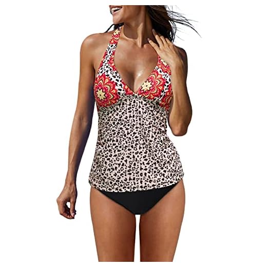 EVALESS Tankini Bathing Suits for Women 2 Piece Flower Printed Patchwork Sexy Strappy Womens Tummy Control Swimsuits Tankini Tops with Drawstring Skirt 2023 Fashion Swimwear Multicolor Large