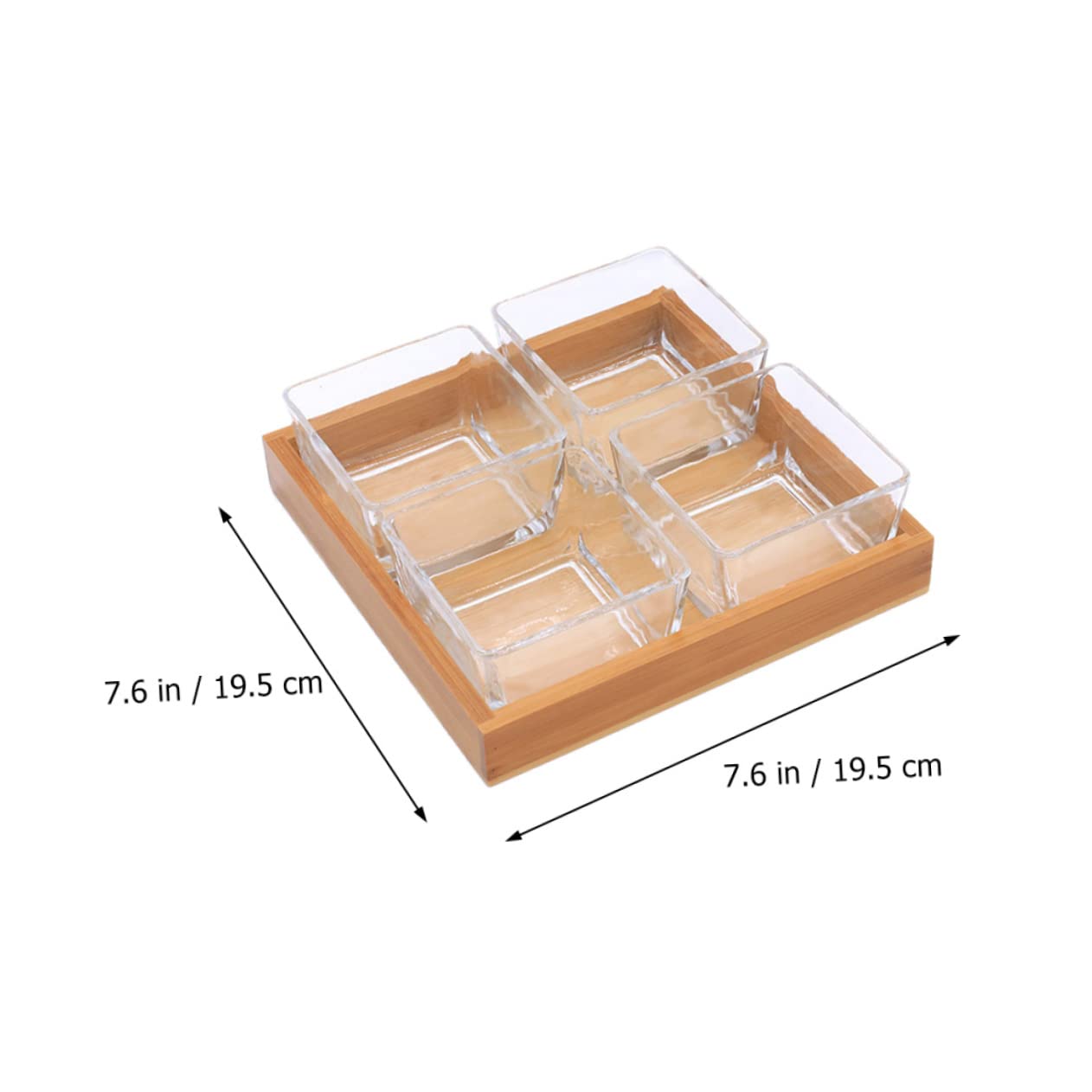 Abaodam Plateau En Verre à 4 Compartiments Transparent Support En Bois, Assiette De Fruits Secs Et Noix, Service Apéritif Pour Maison, Bar, Restaurant, Ensemble De Service Sans Couvercle