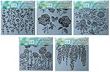 5 Crafters Workshop Mixed Media Stencils | Wild Bloom Assorted Flowers, Roses, Dandelion, Wisteria,...
