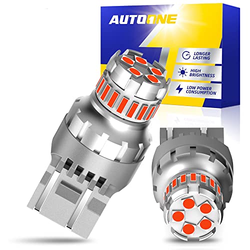Image of AUTOONE 7440 7443 LED Strobe Brake Light Bulb Red,3000LM Flashing Strobe Blinking LED Tail Light Bulbs for T20 W21W 7441 7444 7443R, 700% Brighter Plug and Play Stop Bulbs, Pack of 2