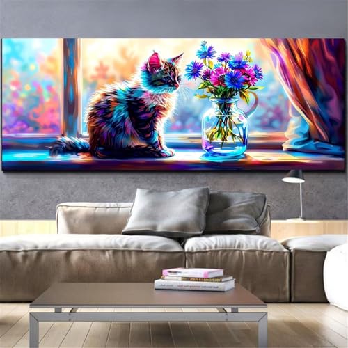 Diamond painting chat grand format relaxant pour sublimer la décoration murale du salon
