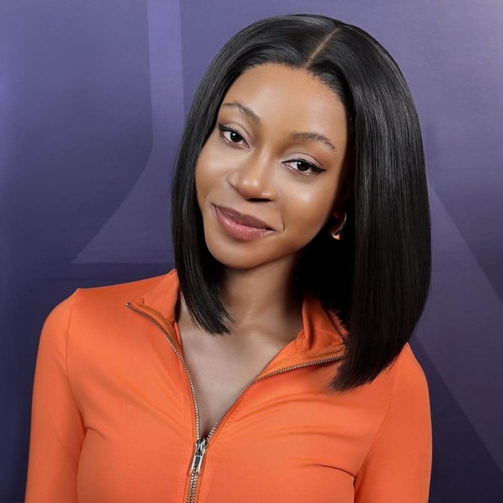 12 Inch Bob Wig Human Hair - Natural Black 13x4 HD Lace Front Wigs Human Hair for Black Women, 180% Density, Natural Hairline, Straight Short Glueless Wigs Human Hair Pre Plucked Pre Cut Bob
