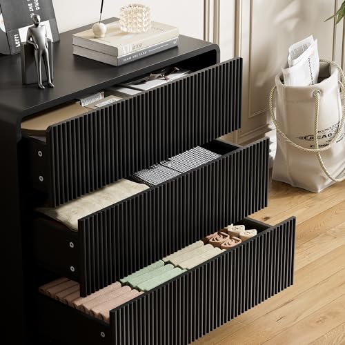 Image of Furniway Black 3 Drawer Dresser for Bedroom, 32 inch Wide Chest of Drawers
