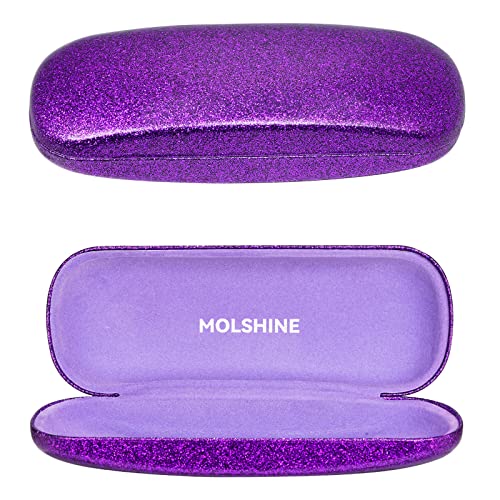 molshine Estuche para gafas de carcasa dura ostentosa, Estuche para gafas brillante y brillante portátil para hombres, mujeres, niñas, viajes, estudio, trabajo (Violeta)