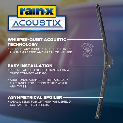 Image of Rain-X Acoustix 20 inch Wiper Blades (Pack Of 1), Whisper Quiet Automotive Replacement Windshield Wipers, Plasma Treated & Graphite-infused Coating for Smooth Performance & Long-lasting Durability