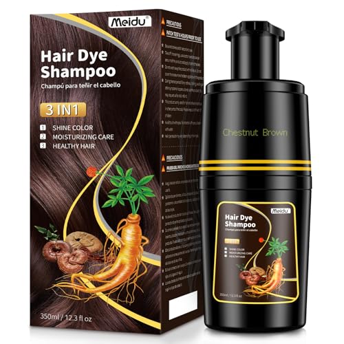 IIIMEIDU Shampoo De Tintura De Cabelo Para Cabelos Grisalhos, marrom castanho Hair Dye Shampoo 3 em 1 para mulheres e homens, xampu colorido semipermanente para cobertura de cabelos grisalhos, tintura instantânea natural para cabelos com ingredientes à base de ervas, 350 ml