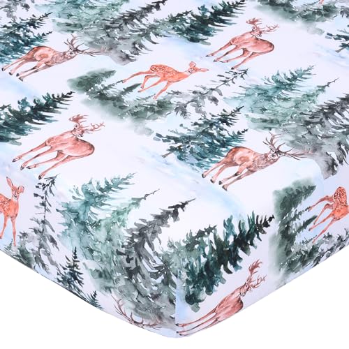 Image of JISEN Fitted Crib Sheets 1 Piece Soft Breathable Baby Crib Sheets for Standard Crib and Toddler Mattress Baby Bed Sheets for Crib for Baby Boys Girls Neutral 28x52 Inch Woodland Animals
