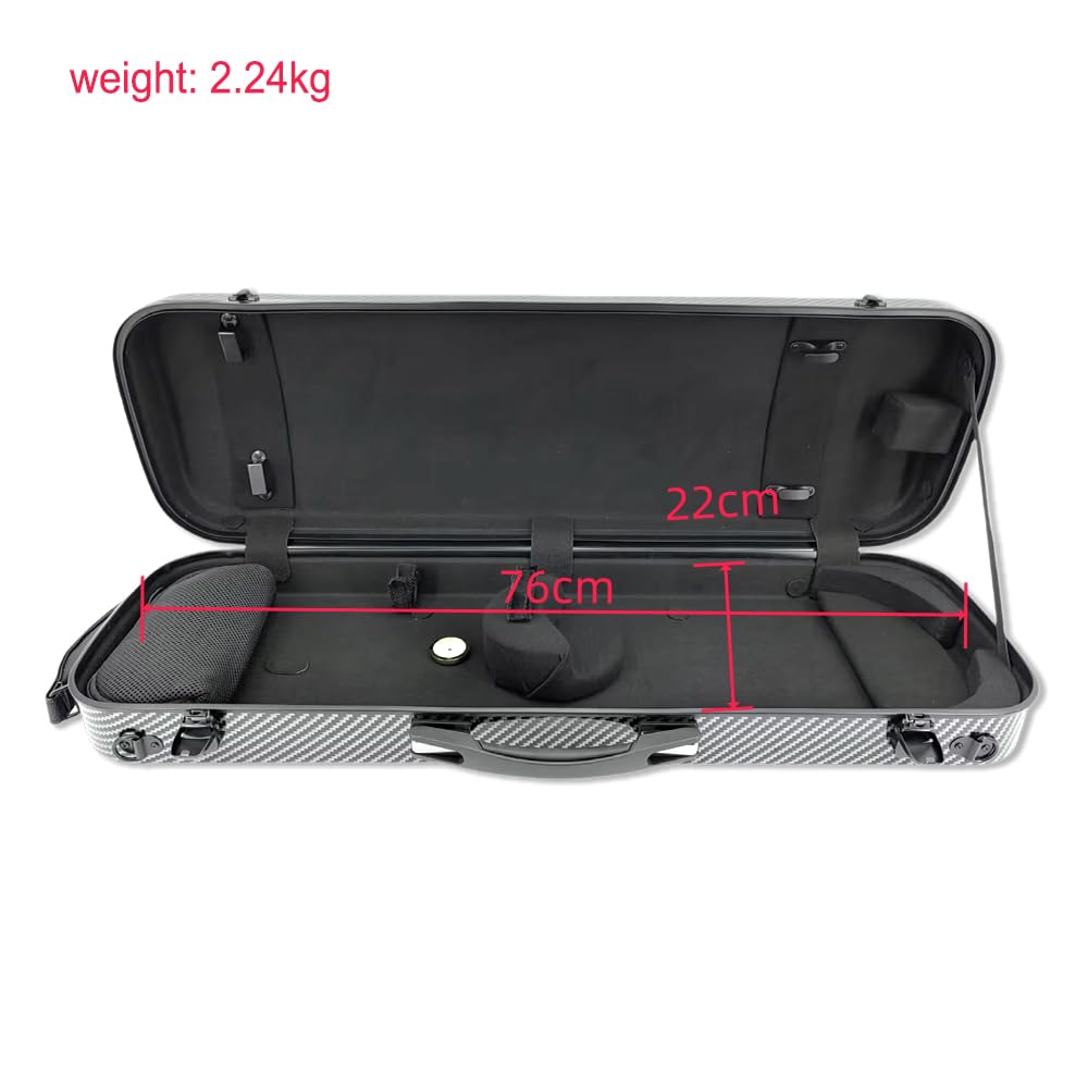 Vetimobato Estuche para violín de fibra de carbono 4/4, tamaño completo, carcasa rígida, caja de violín rectangular con correa, bolsa para partituras de música y funda de viaje de 2,1 kg (negro)