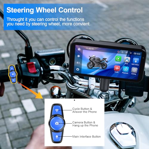 Image of 6.2 inch Motorcycle Carplay (Includes 128G SD) with Dual Dash Cam, Android Auto, IP67 Waterproof Motorbike Touchscreen, Camera Frond and Rear, GPS Navigation, Support Siri, Google Assistant