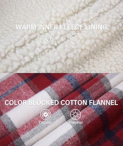 SECOOD Mens Flannel Sherpa Lined Jacket with Hood Plaid Shirts Jackets Zip Up Long Sleeve Sweatshirt Winter Coat for Men3